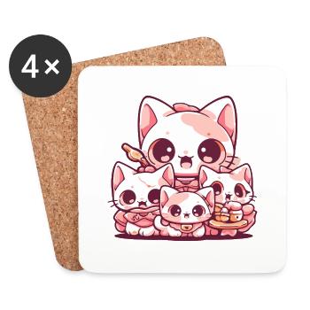 Mother cat and her kittens - Coasters (set of 4) - white - Front