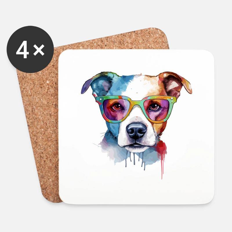 Rox le chien à lunettes - Dessous de verre (lot de 4) - blanc