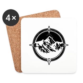 Symbole de voyage Compass Mountains - Dessous de verre (lot de 4) - blanc - Devant