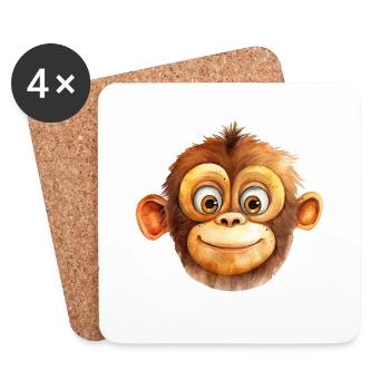 Monkey Drawing Watercolor - Coasters (set of 4) - white - Front