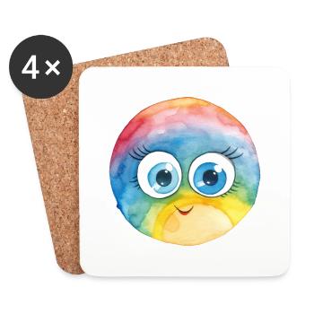 Rainbow Watercolor Drawing - Coasters (set of 4) - white - Front