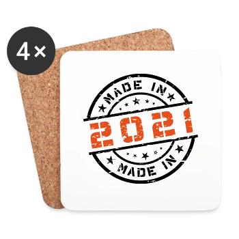 Année de naissance Anniversaire né en - Fabriqué en 2021 - Dessous de verre (lot de 4) - blanc - Devant