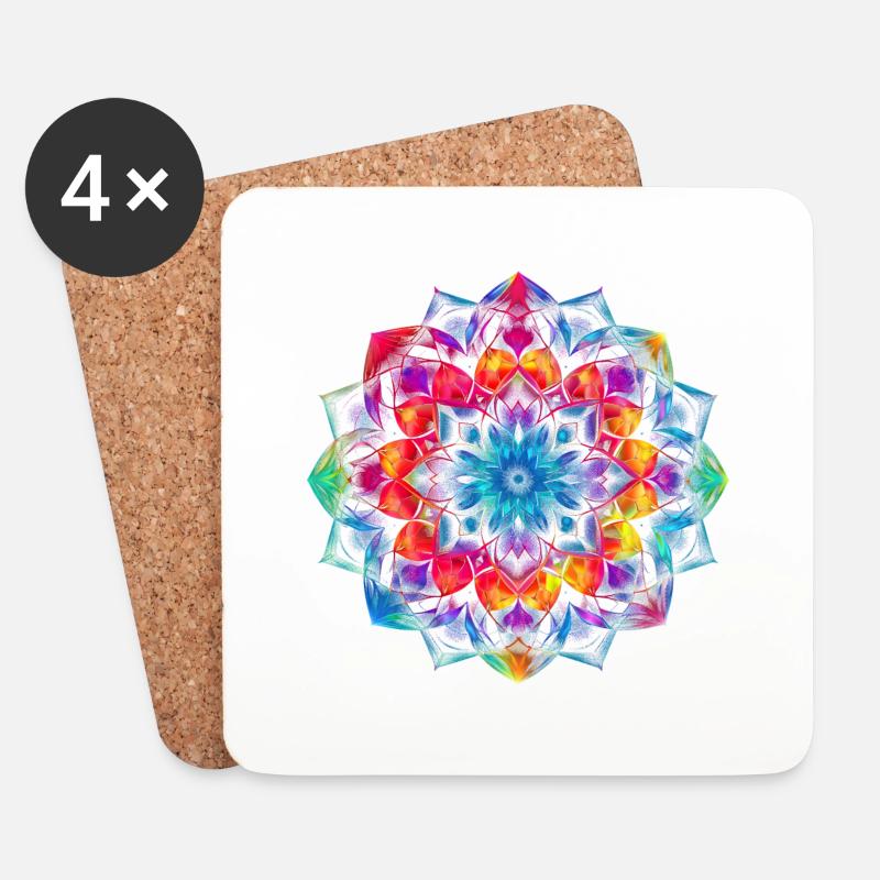 Buntes Mandala - Untersetzer (4er-Set) - Weiß