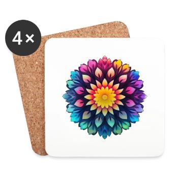 Multicolored Floral Psychedelic Mandala - Coasters (set of 4) - white - Front