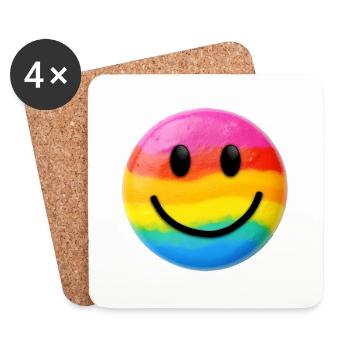 Glückliches Regenbogen Gesicht - Untersetzer (4er-Set) - Weiß - Vorne