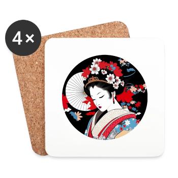 Geisha Japan Drawing - Coasters (set of 4) - white - Front