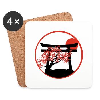 Serene Sunset: Torii Gate and Cherry Tree - Coasters (set of 4) - white - Front