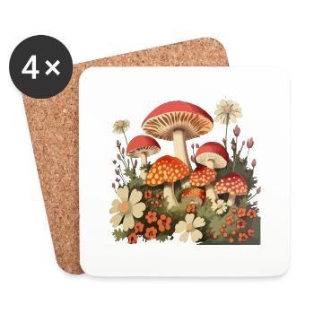Pilze und Blumen - Untersetzer (4er-Set) - Weiß - Vorne