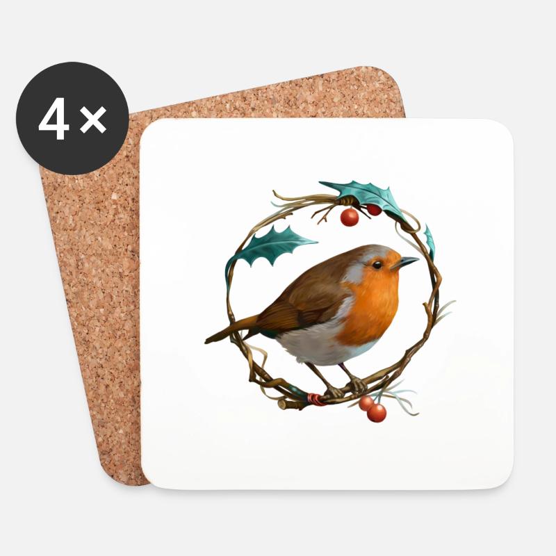 Robin Redbreast - Untersetzer (4er-Set) - Weiß
