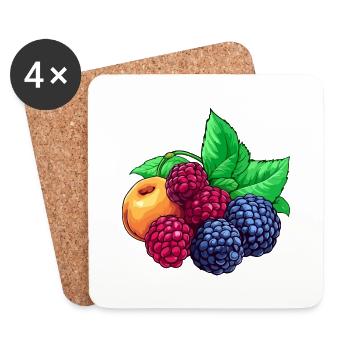 Framboises mûres et abricot - Dessous de verre (lot de 4) - blanc - Devant