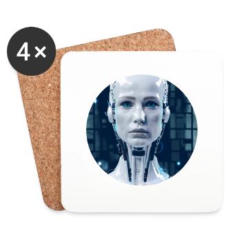KI Robot/ Ai Roboter/ Cyborg/Cyberpunk - Untersetzer (4er-Set) - Weiß - Vorne