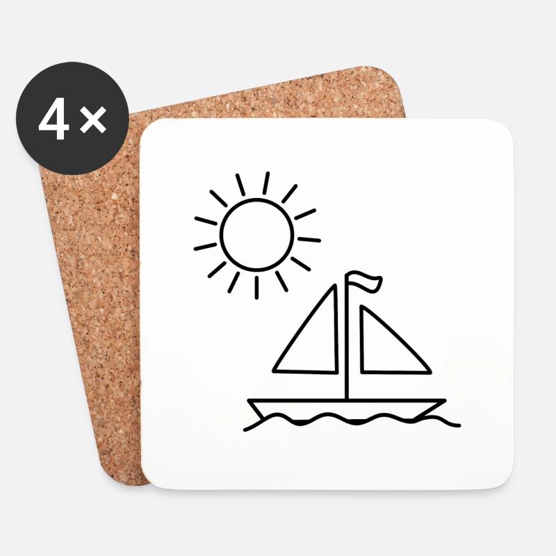 Segelboot auf dem Meer mit Sonne - Untersetzer (4er-Set) - Weiß