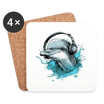 Riki, der audiophile Delfin - Untersetzer (4er-Set) - Weiß - Vorne