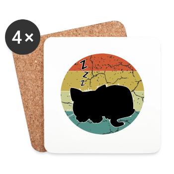 Retro Vintage Niedliche Katze Sonnenuntergang Design - Untersetzer (4er-Set) - Weiß - Vorne