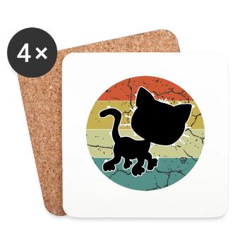 Retro Vintage Cute Cat Sunset Design - Coasters (set of 4) - white - Front