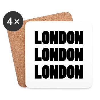 Londres Londres Londres – Conception répétée du nom de la ville - Dessous de verre (lot de 4) - blanc - Devant