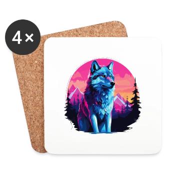 Loup Tête de Loup Loups Wolf Pack Nature Néon Coloré - Dessous de verre (lot de 4) - blanc - Devant