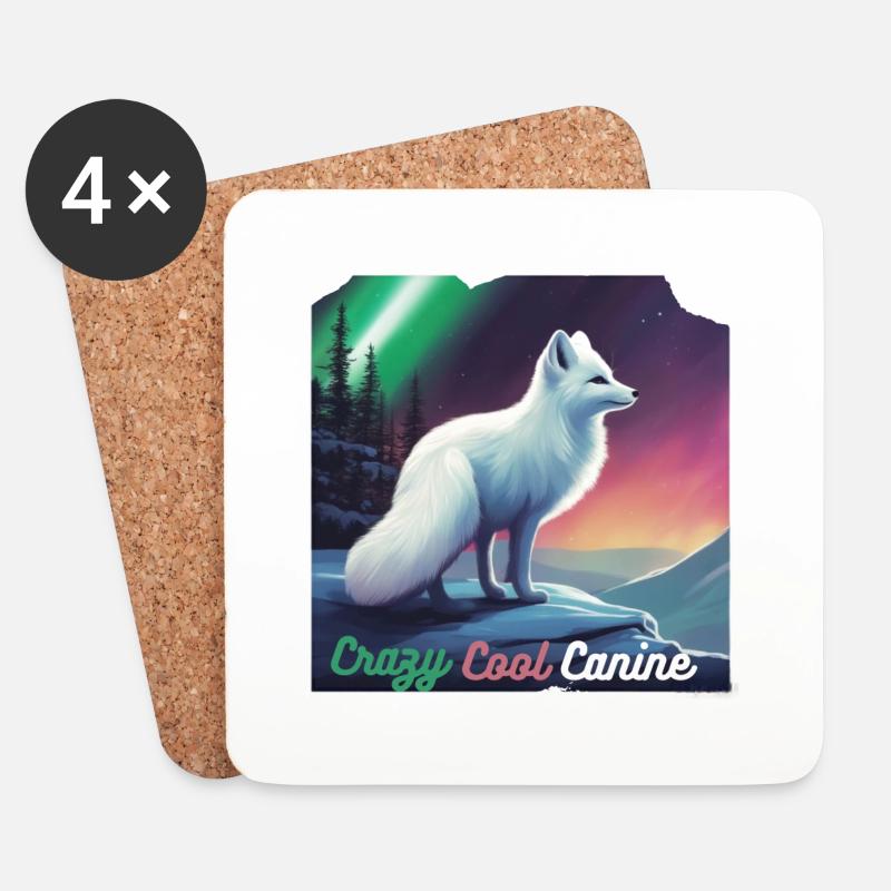 Crazy Polarfuchs - Untersetzer (4er-Set) - Weiß
