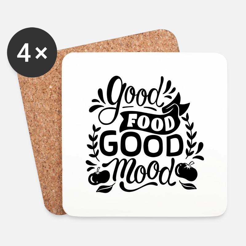 Good Food good mood Spruch - Untersetzer (4er-Set) - Weiß