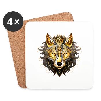 Wolf Wolf Head Gold Mystical Nature Wilderness Art - Coasters (set of 4) - white - Front