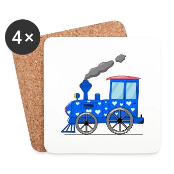 Train pour enfants bleu avec des cœurs - Dessous de verre (lot de 4) - blanc - Devant