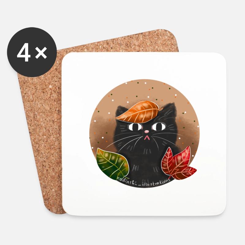Katze im Herbst - Untersetzer (4er-Set) - Weiß