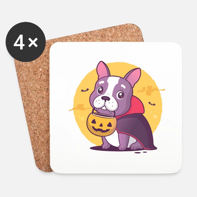 Frenchie Halloween Vampire - Coasters (set of 4) - white