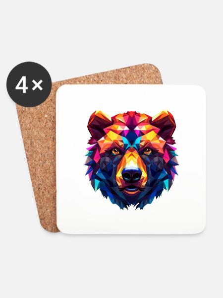 Colorful Bear Head - Coasters (set of 4) - white