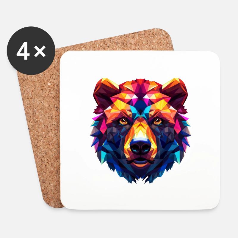 Colorful Bear Head - Coasters (set of 4) - white