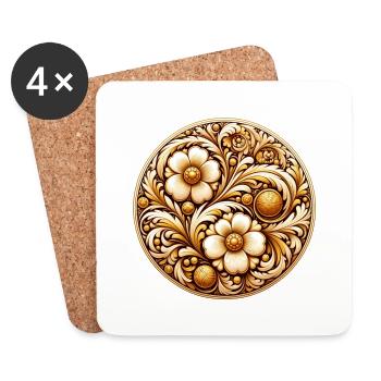 Goldfarbenes florales Oval, inspiriert von russischer Kunst - Untersetzer (4er-Set) - Weiß - Vorne