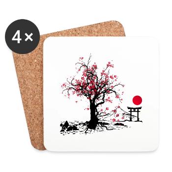 Sakura Blume | Kirschblüte | Orientalische Kunst - Untersetzer (4er-Set) - Weiß - Vorne