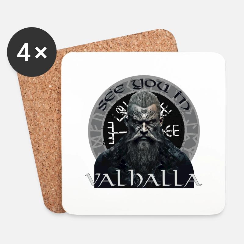 Wikinger Valhalla Nordmann Valhalla Vegvisir - Untersetzer (4er-Set) - Weiß