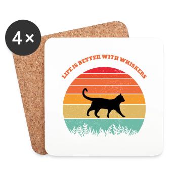 Life is better with cats whiskers vintage - Coasters (set of 4) - white - Front