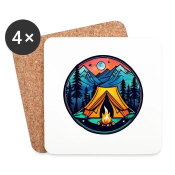 Camping & Lagerfeuer - Untersetzer (4er-Set) - Weiß - Vorne