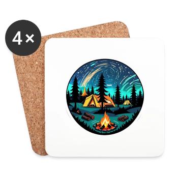 Camping, tent and campfire - Coasters (set of 4) - white - Front