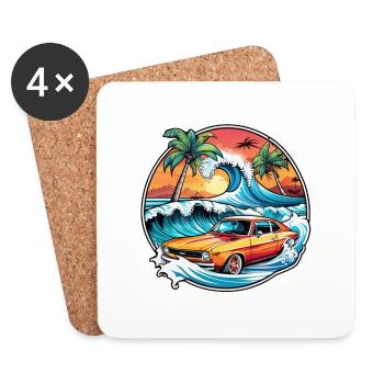 Surfen Strand Palme Sonnenschein Urlaub - Untersetzer (4er-Set) - Weiß - Vorne
