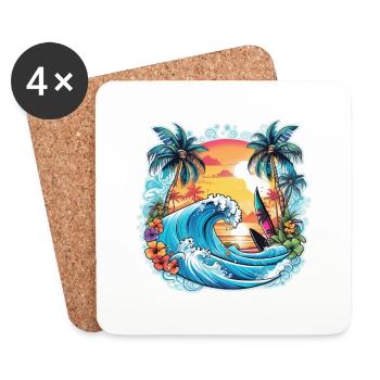Surfen Strand Palme Sonnenschein Urlaub - Untersetzer (4er-Set) - Weiß - Vorne