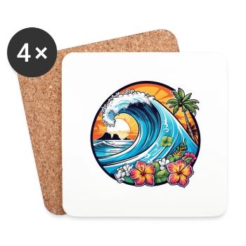 surf plage palmier soleil vacances - Dessous de verre (lot de 4) - blanc - Devant