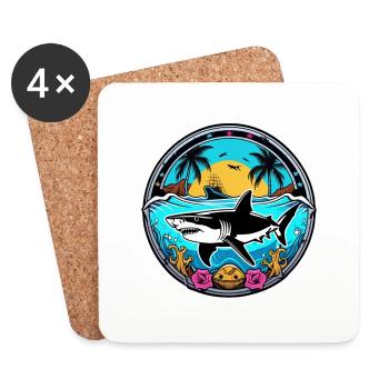 requin et coucher de soleil - Dessous de verre (lot de 4) - blanc - Devant