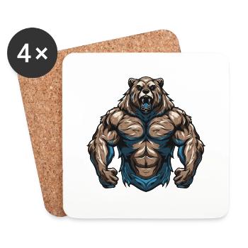 Ours Grizzly Beast Musculation Muscles - Dessous de verre (lot de 4) - blanc - Devant