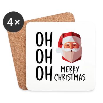 Weihnachtsmann Low Poly / Frohe Weihnachten - Untersetzer (4er-Set) - Weiß - Vorne