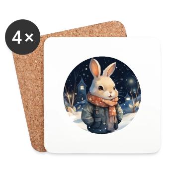 Kuscheliger Schnee-Hase - Untersetzer (4er-Set) - Weiß - Vorne