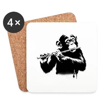 Monkey Orchestra Flute Street Art Banksy Style - Coasters (set of 4) - white - Front