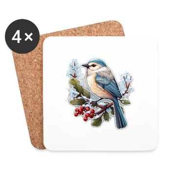 Oiseaux en hiver - Dessous de verre (lot de 4) - blanc - Devant