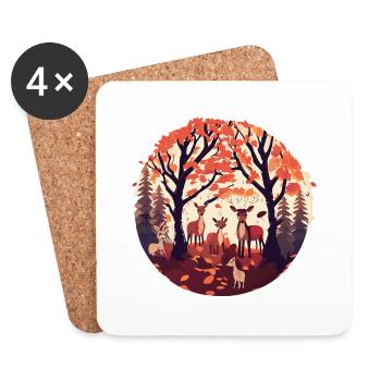A Deer Family (Fall Collection #8) - Coasters (set of 4) - white - Front
