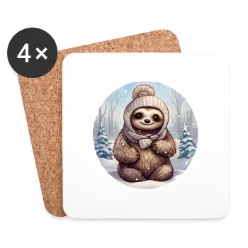 Sloth in the snow with cap - Coasters (set of 4) - white - Front