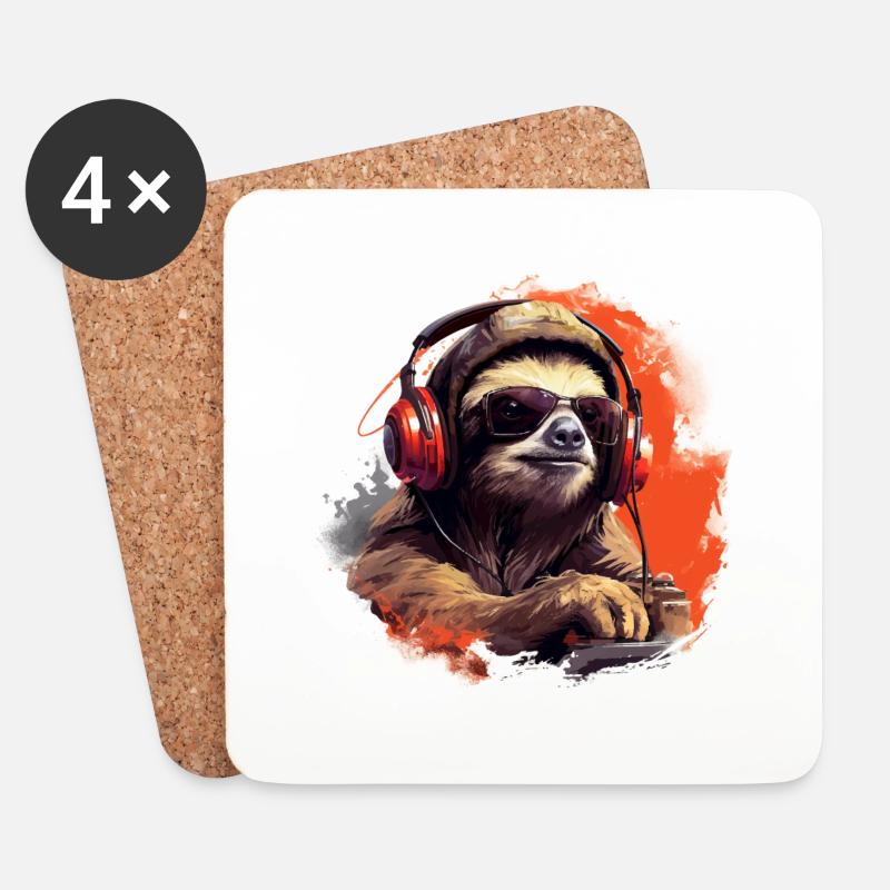 Faultier Design mit Kopfhörer für Musiker - Untersetzer (4er-Set) - Weiß