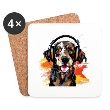Witziger Hund mit Kopfhörer Hunde Design - Untersetzer (4er-Set) - Weiß - Vorne