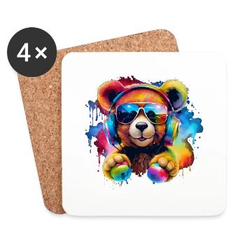 Süßer Teddy mit Headset Geschenk Bär, Gamer Style - Untersetzer (4er-Set) - Weiß - Vorne