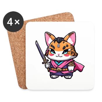 Chat samouraï #18 - Dessous de verre (lot de 4) - blanc - Devant